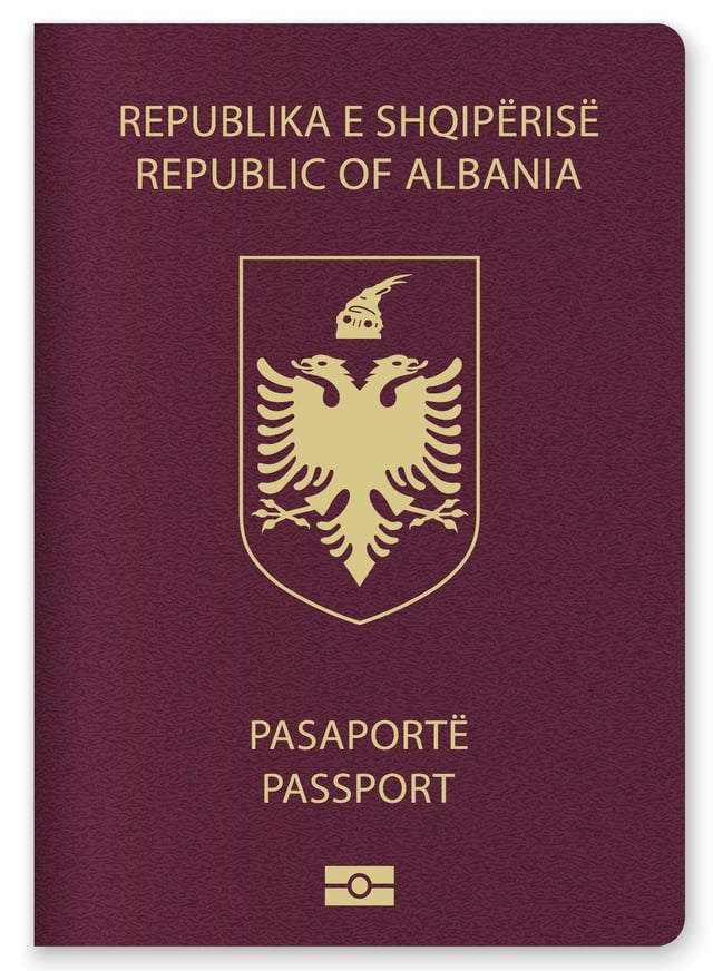 Albania Passport Cover Featuring Gold Text And Emblem