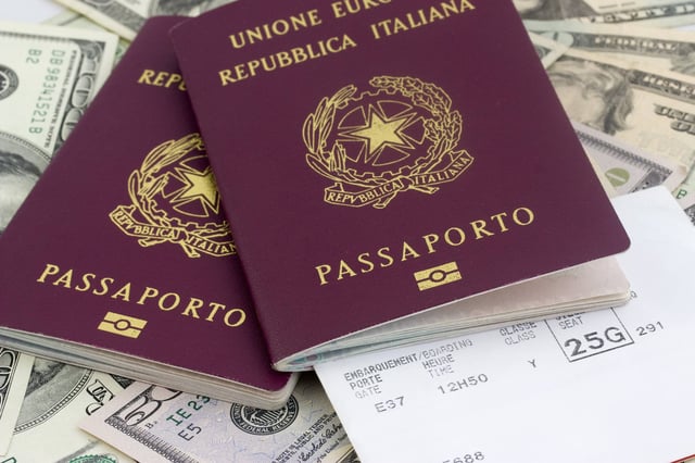Background Photo Of Italian Passports On Dollars Banknotes