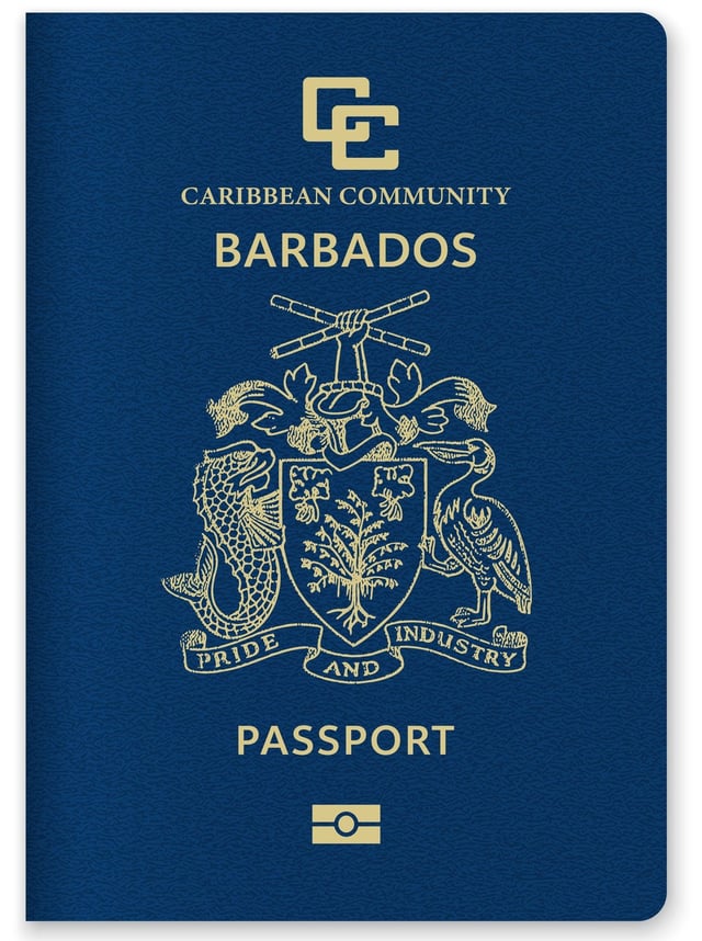 Barbados Passport Cover Featuring Gold Text And Emblem On Maroon Background