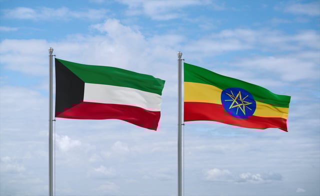 Ethiopia And Kuwait Flags Waving Together