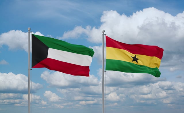 Ghana And Kuwait Flags Waving Together