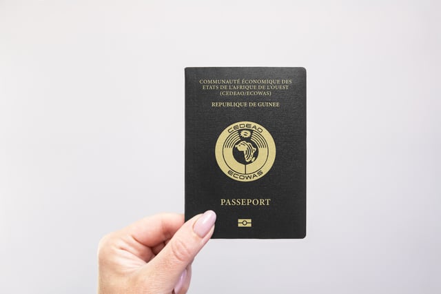 Guinea Passport Held In Hand Against A Plain