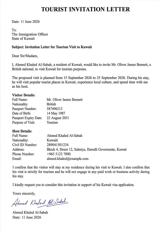 Host Invitation Letter Sample