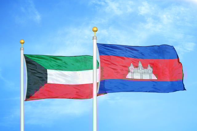 Kuwait And Cambodia Flag Waving Together