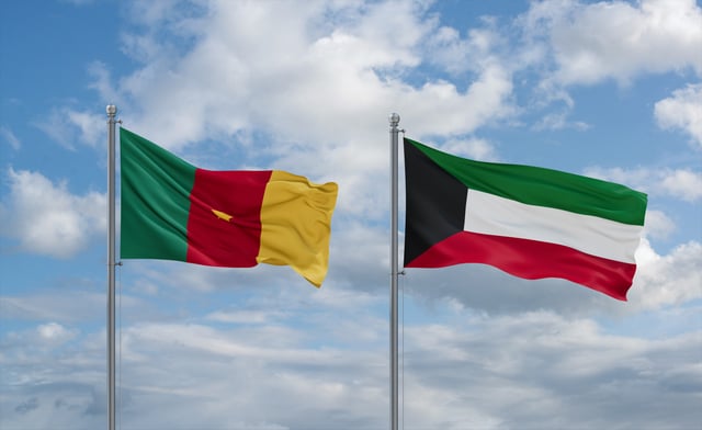Kuwait And Cameroon Flag Waving Together