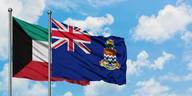 Kuwait And Cayman Island Flag Waving Together