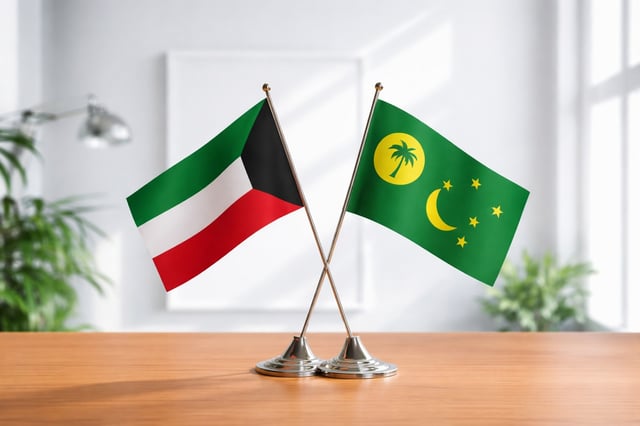 Kuwait And Cocos Islands Flag Waving Together