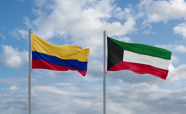 Kuwait And Colombia Flag Waving Together