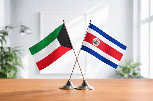 Kuwait And Costa Rica Flag Waving Together