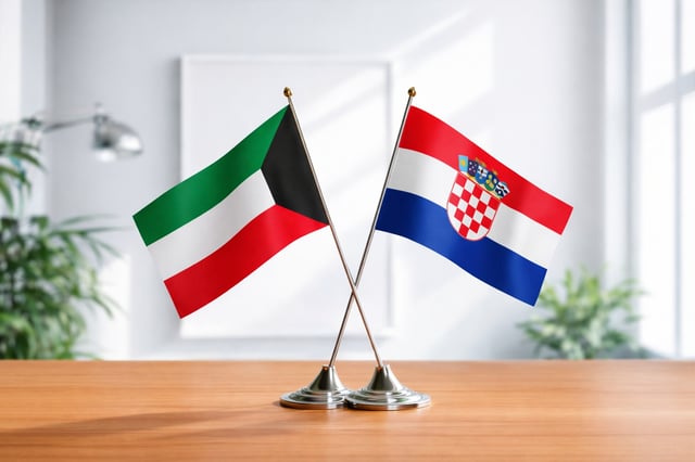 Kuwait And Croatia Flag Waving Together