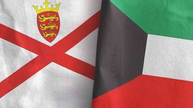 Kuwait And Jersey Two Flags Textile Cloth
