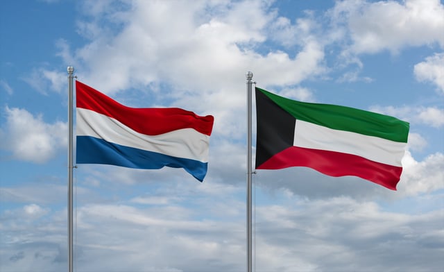 Kuwait And Luxembourg Flags Waving
