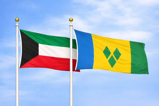 Kuwait And Saint Vincent And The Grenadines National Flags