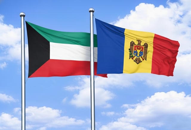 Kuwait Flag With Moldova Flag Waving Together