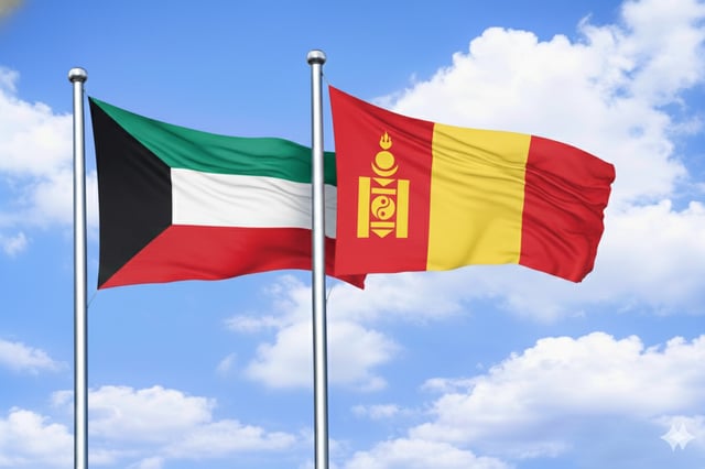 Kuwait Flag With Mongolia Flag