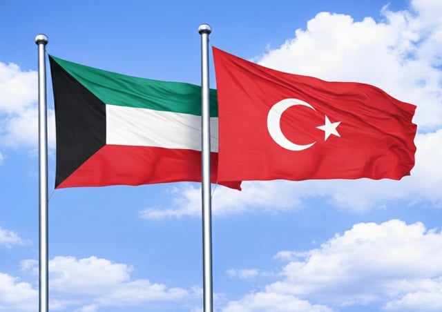 Kuwait Flag With Turkey Flag Waving Together
