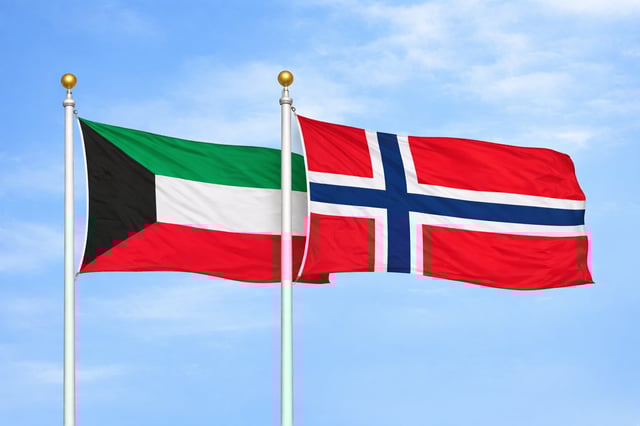 Kuwait Norway Flags Waving