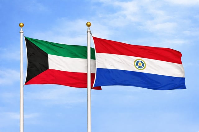 Kuwait Paraguay Flags Waving