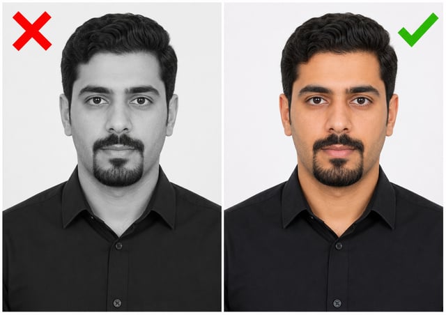 Kuwait Passport Photo With Correct And Incorrect Colours