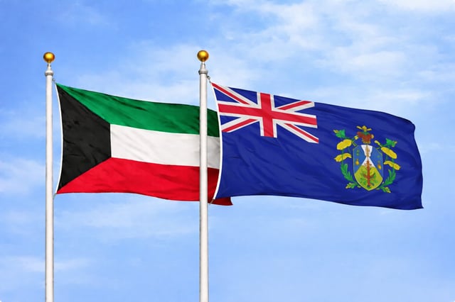 Kuwait Pitcairn Islands Flags Waving