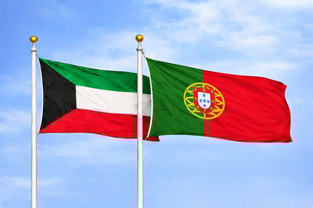 Kuwait Portugal Flags Waving