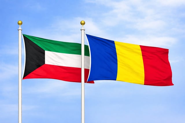 Kuwait Romania Flags Waving