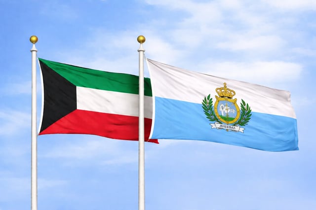 Kuwait San Marino Flags Waving