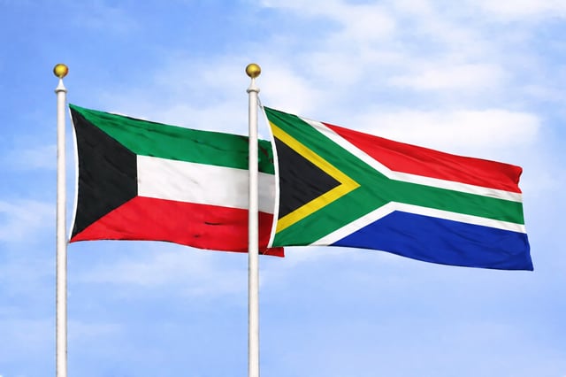 Kuwait South Africa Flags Waving