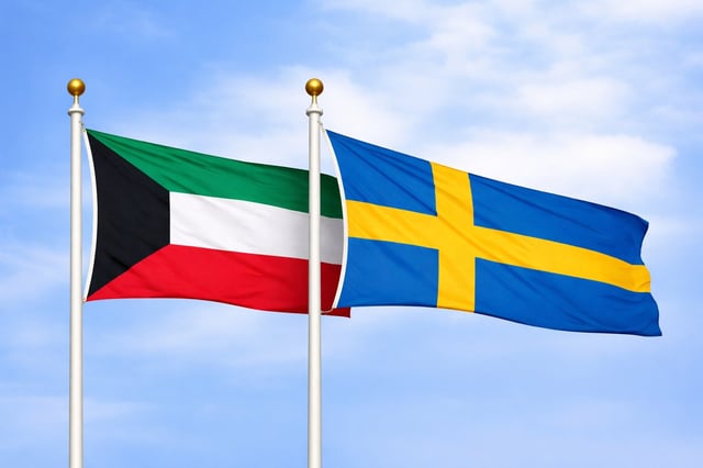 Kuwait Sweden Flags Waving