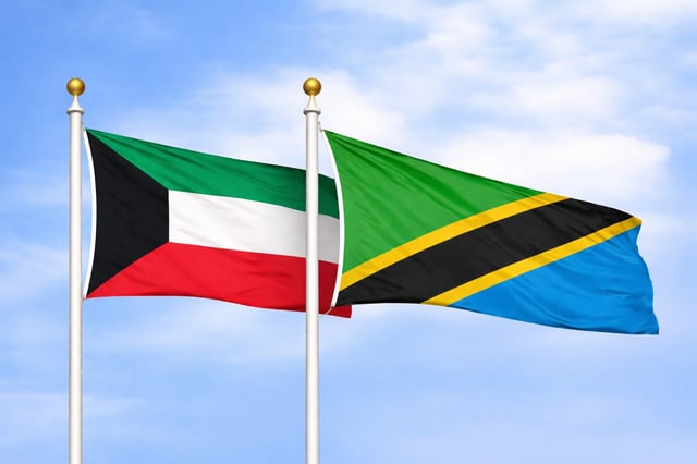 Kuwait Tanzania Flags Waving