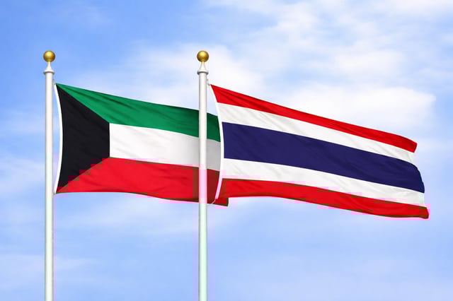 Kuwait Thailand Flags Waving