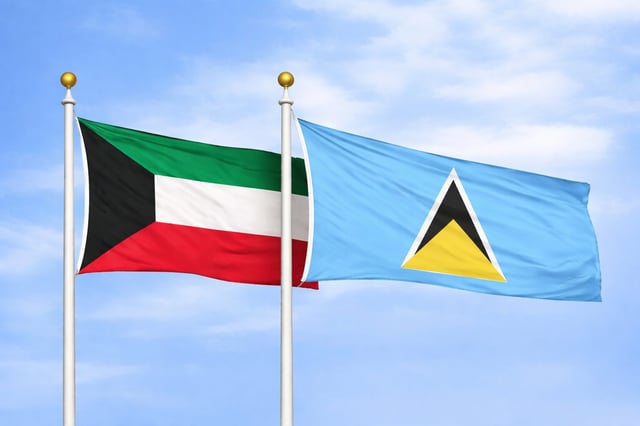 Kuwait With Saint Lucia National Flags