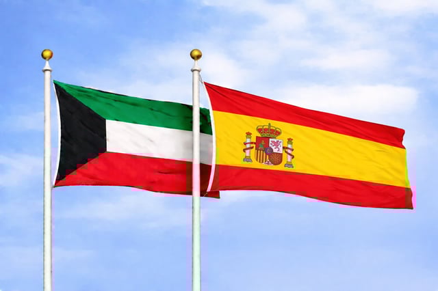 Kuwait With Spain National Flags