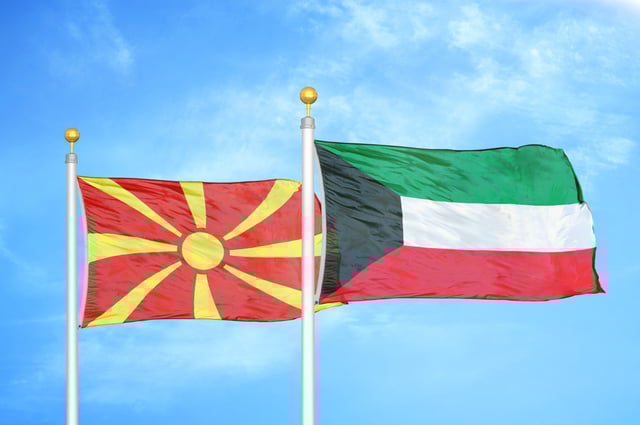 Macedonia And Kuwait Two Flags On Flagpoles