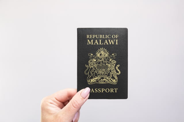 Malawi Passport Held In Hand Against A Plain