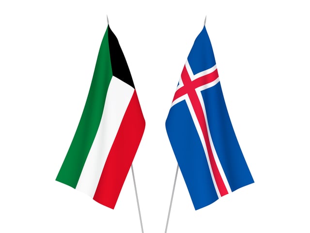 National Fabric Flags Of Kuwait And Iceland