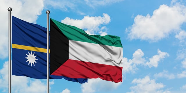 Nauru And Kuwait Flag Waving In The Wind