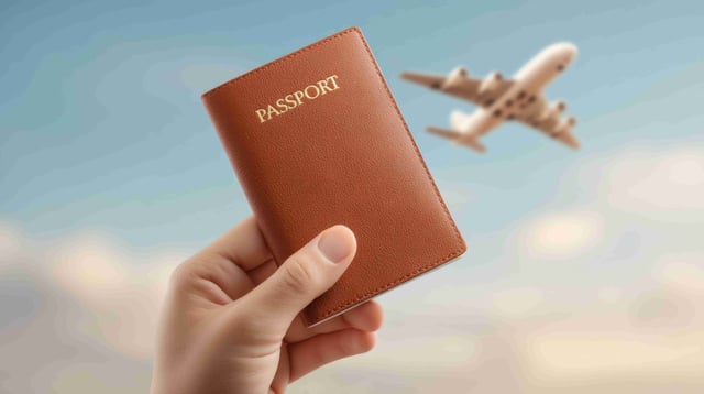 Passport With An Airplane Soaring