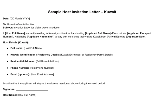 Sample Host Invitation Latter Kuwait