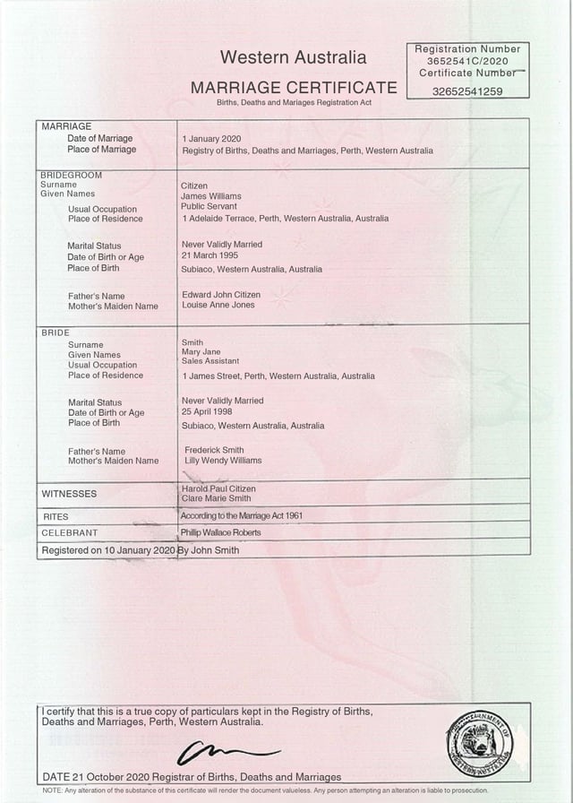 Sample Of Marriage Certificate