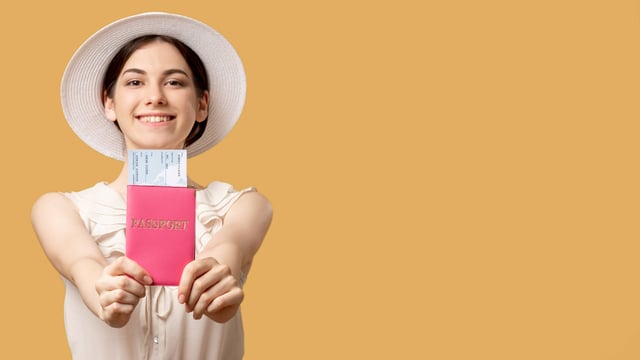 Woman White Hat Showing Foreign Passport