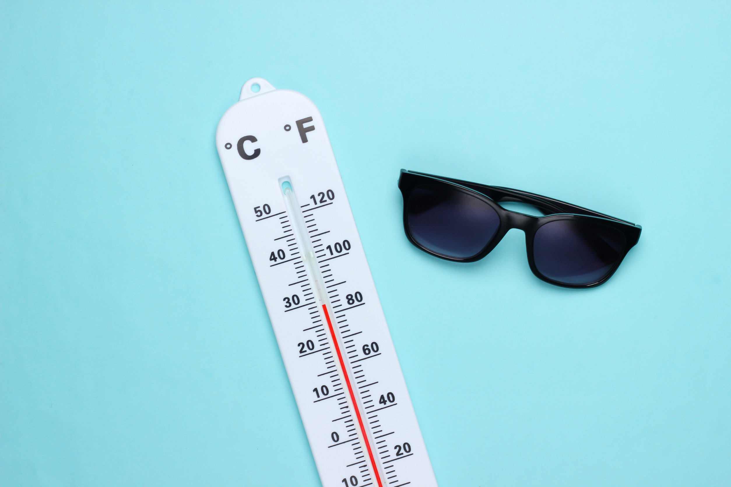 A Weather Thermometer Along With Sunglasses