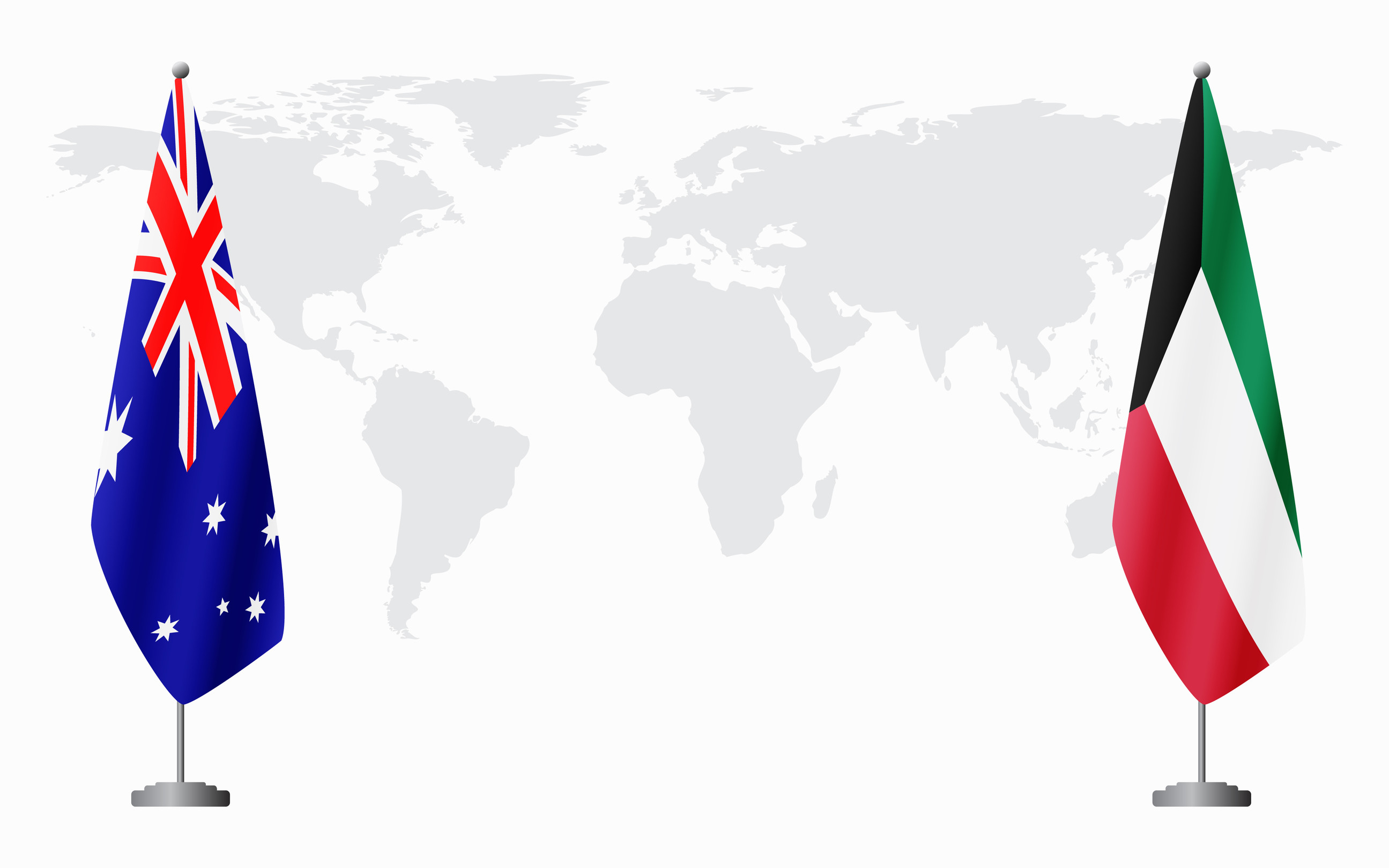 australia-and-kuwait-flags-for-official-meeting-against-background-of-world-map