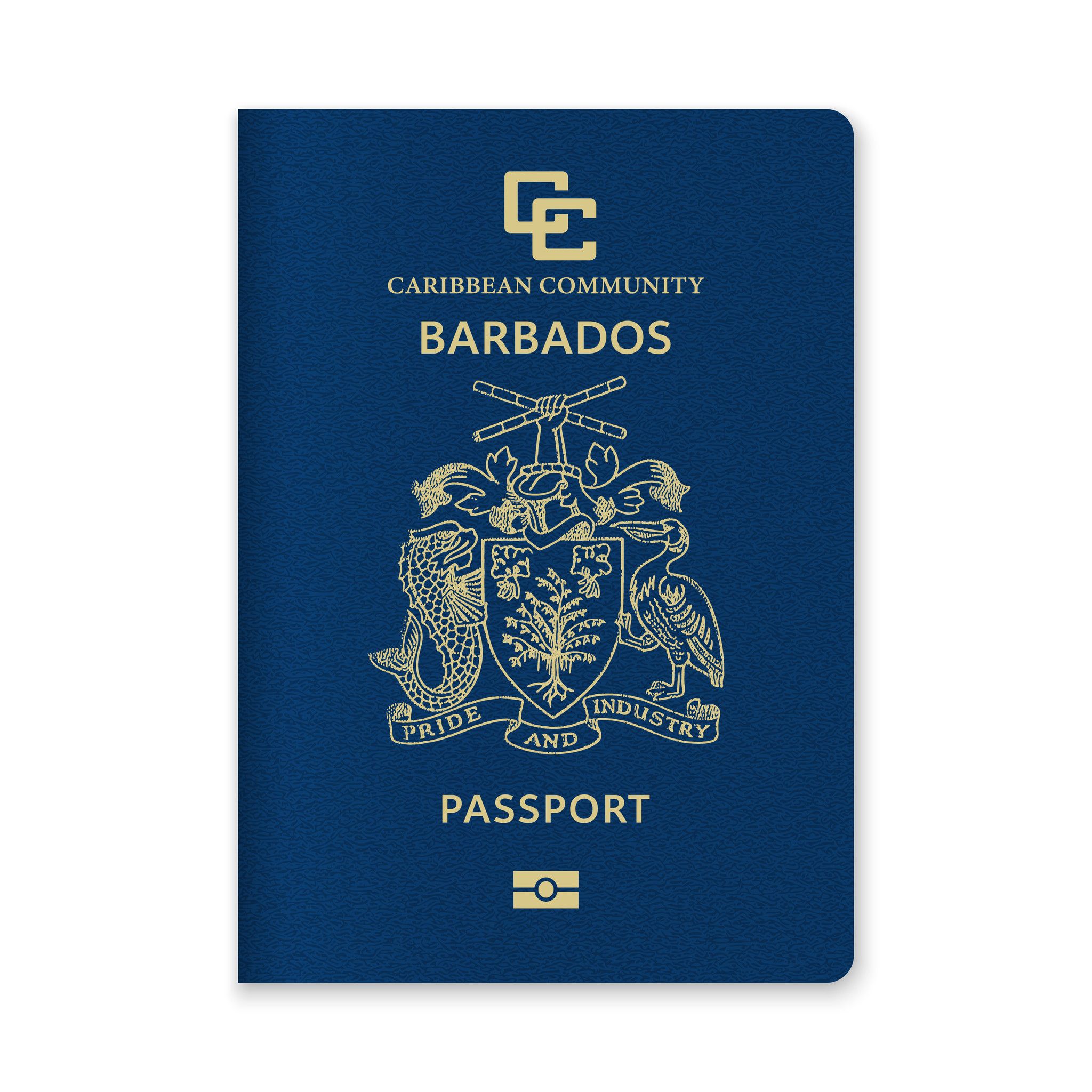 Barbados Passport Cover Featuring Gold Text And Emblem On Maroon Background