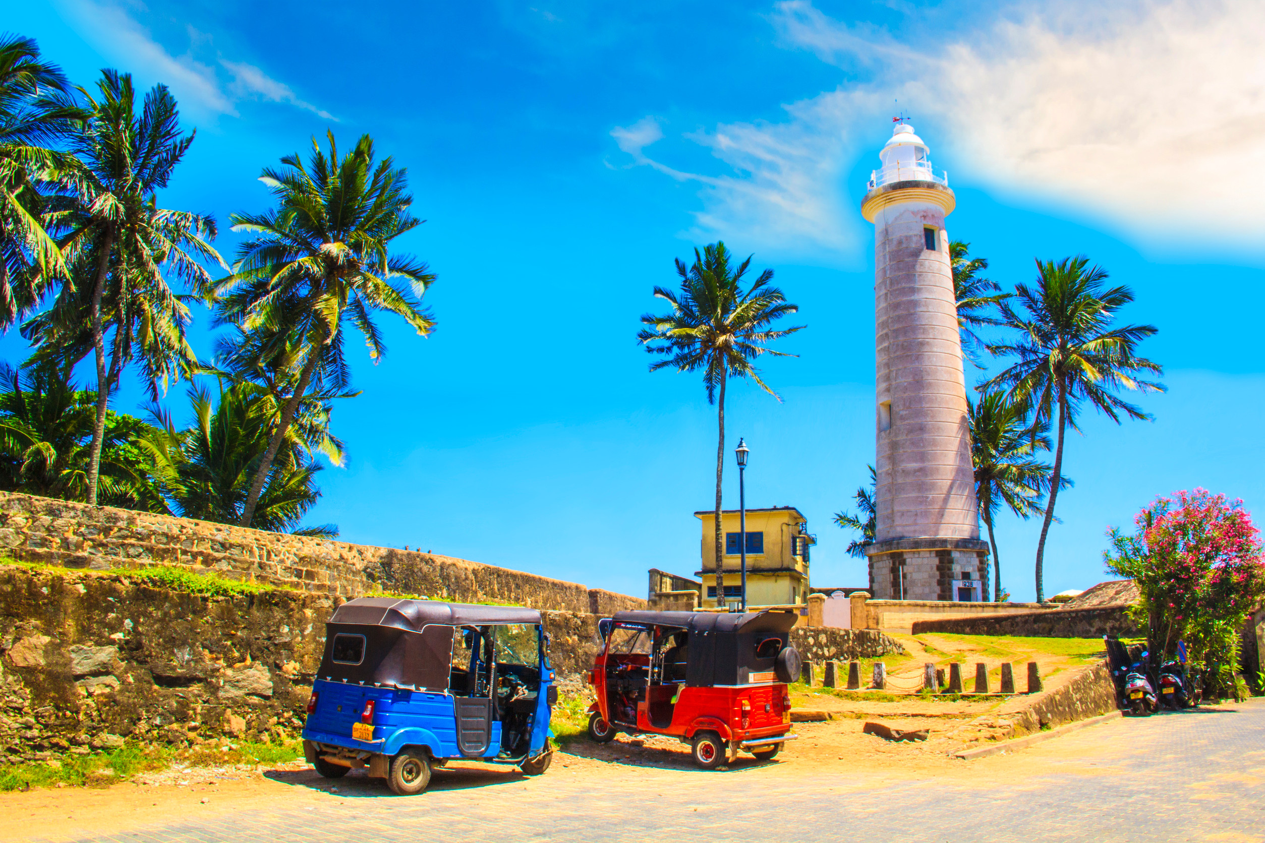 beautiful view of the famous lighthouse in fort galle sri lanka on a sunny day