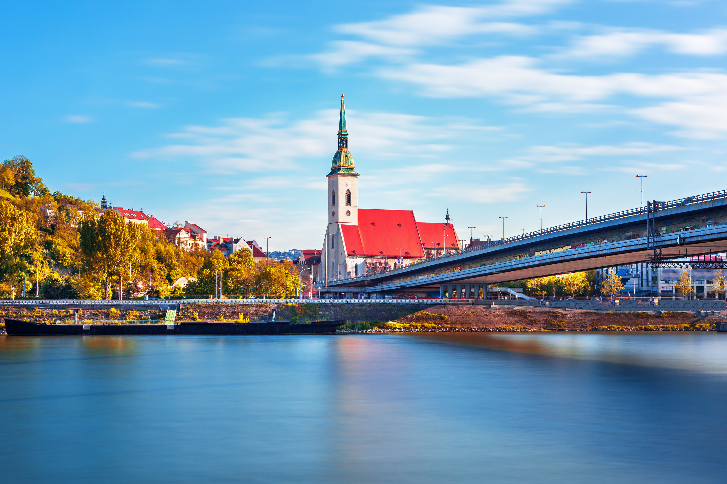 bratislava old town and saint martin cathedral over danube river slovakia