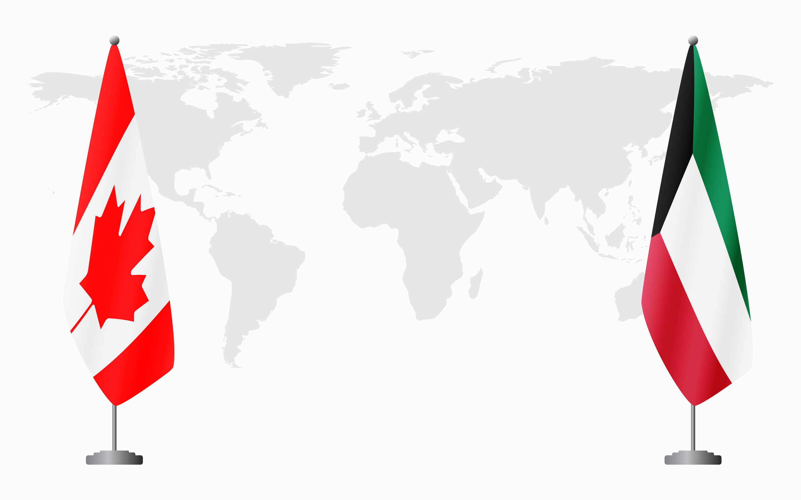 canada-and-kuwait-flags-for-official-meeting-against-background-of-world-map