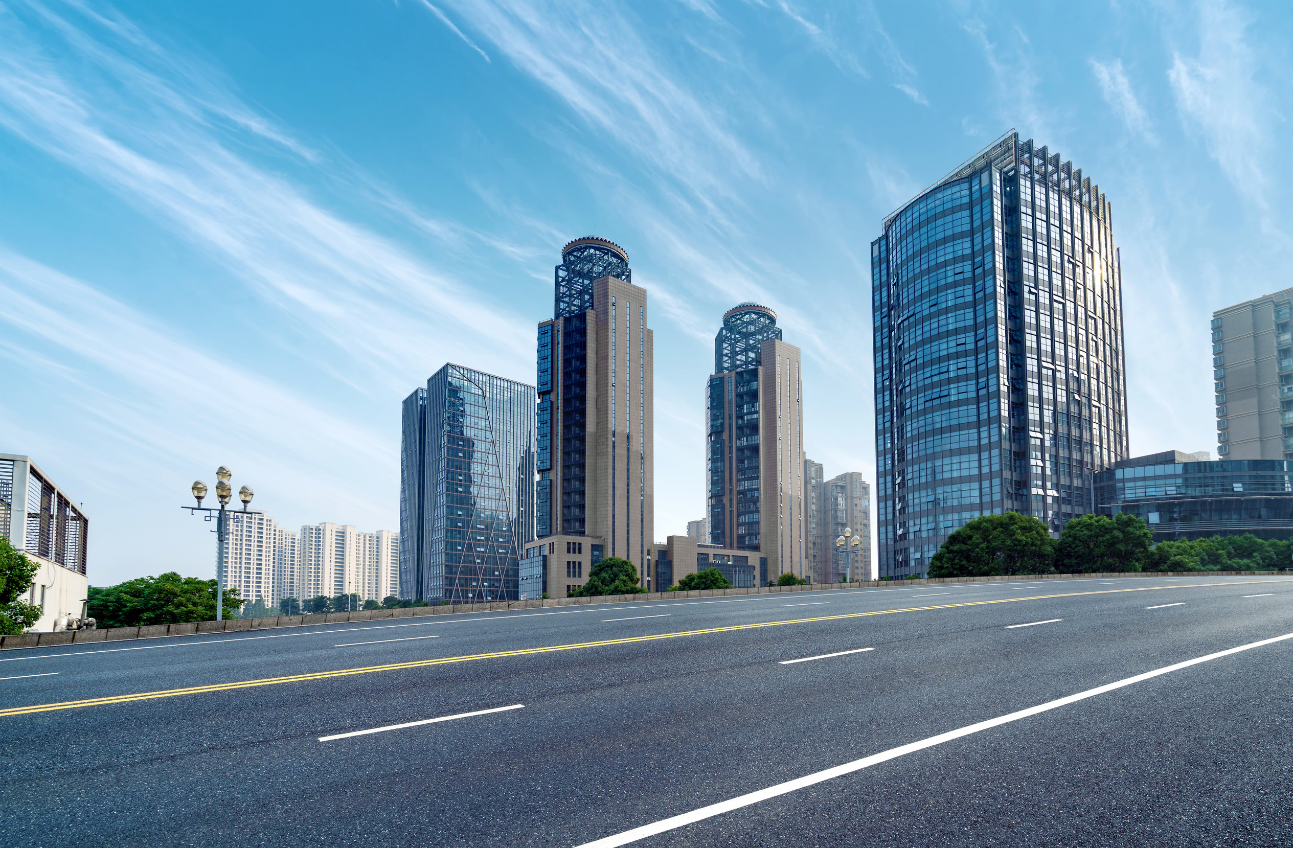 clean highways and modern buildings shaoxing zhejiang china