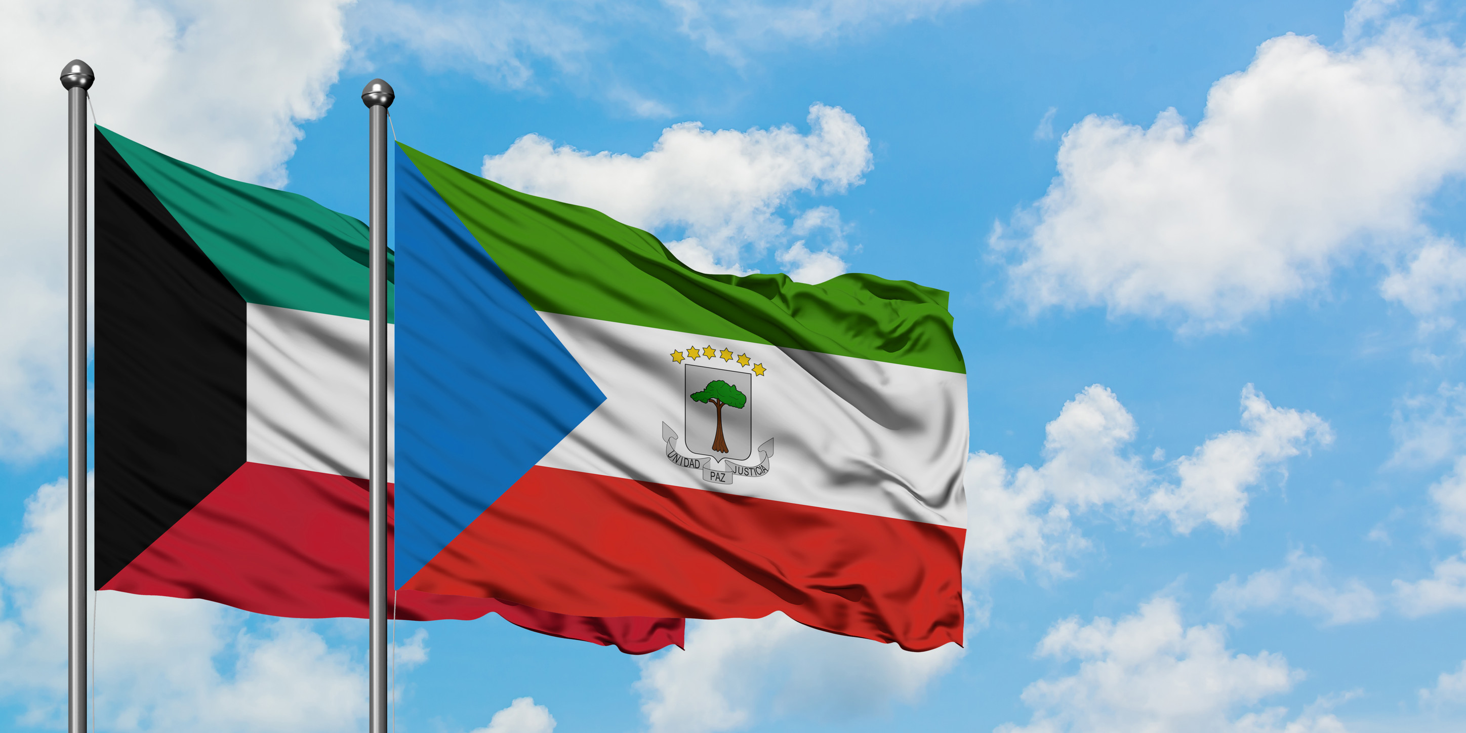 Equatorial Guinea And Kuwait Flags Waving Together