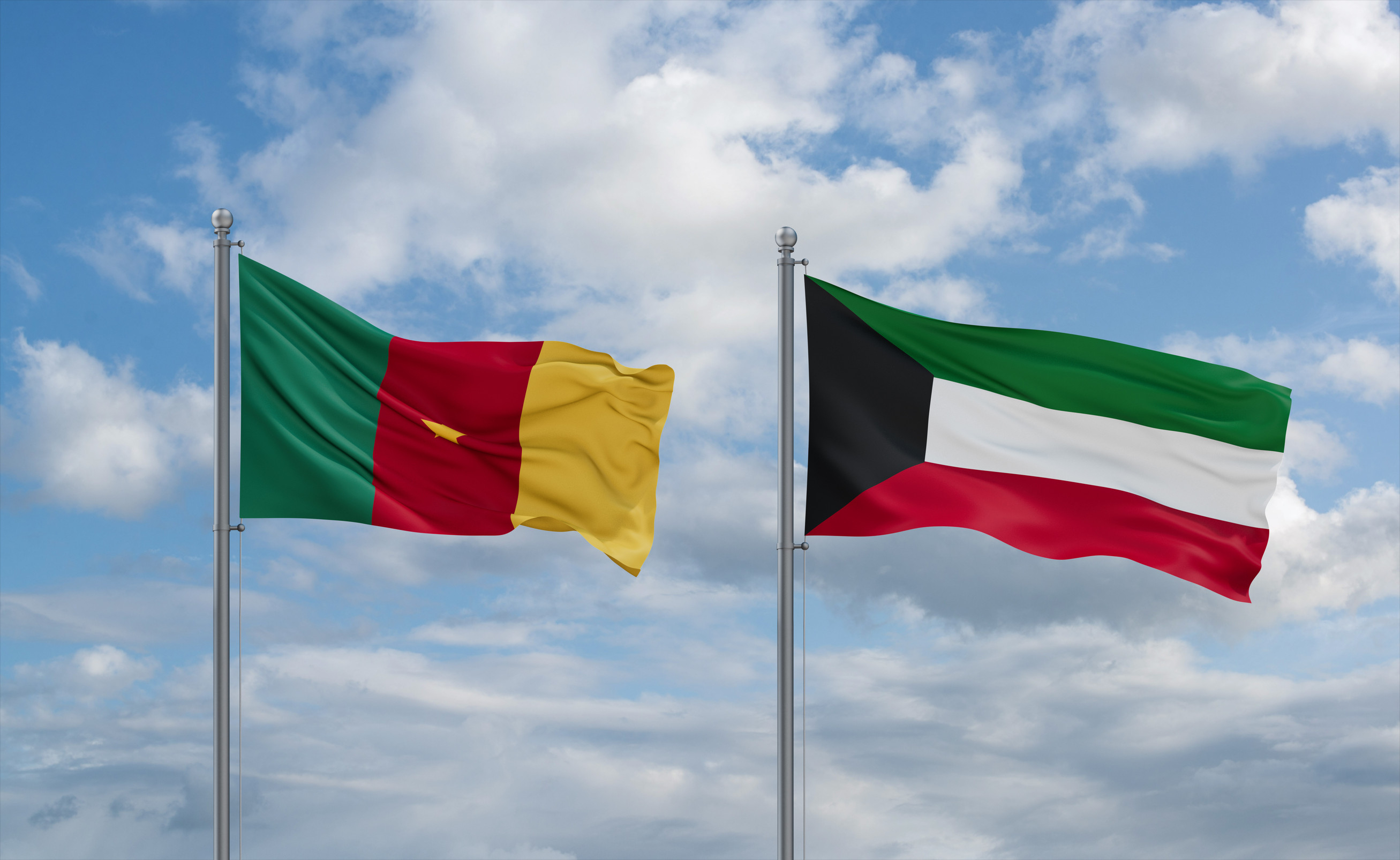Kuwait And Cameroon Flag Waving Together